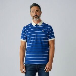 VTG 80s Fred Perry Sportswear Polo Shirt Men's Medium Blue Stripe Made in USA